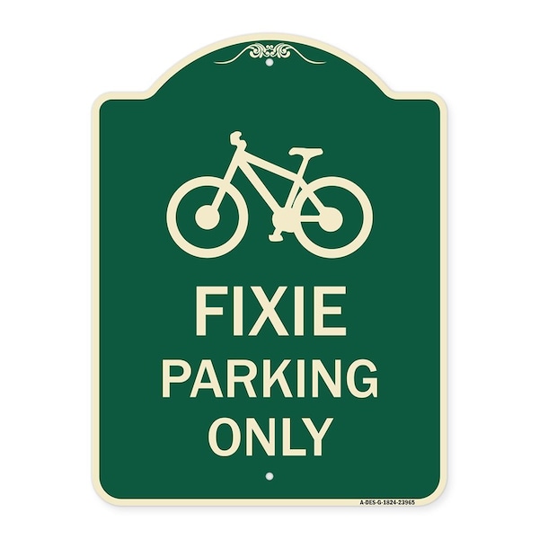 Signmission Designer Series Fixie Parking Only, Green & Tan Heavy-Gauge Alum Sign, 18" L, 24" H, G-1824-23965 A-DES-G-1824-23965 - main